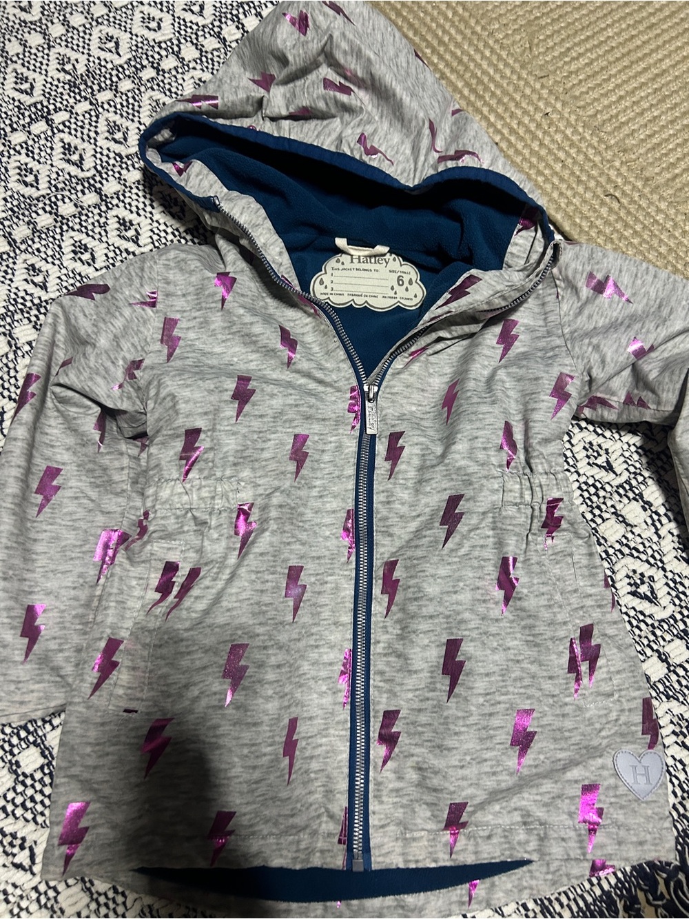 Hatley Grey Raincoat with Pink Metallic Lightning Bolts